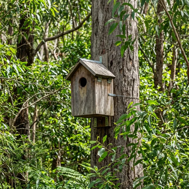 Animal nesting box installed as a humane alternative to a Lara roof cavity