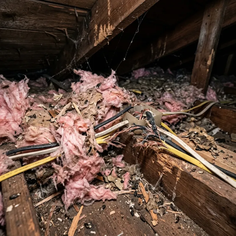 Contaminated ceiling insulation being assessed in a Lara roof space