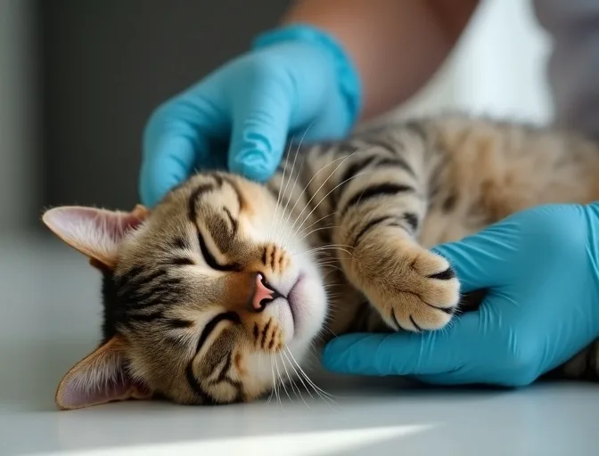 Specialist carefully handling a deceased cat with dignity in Lara
